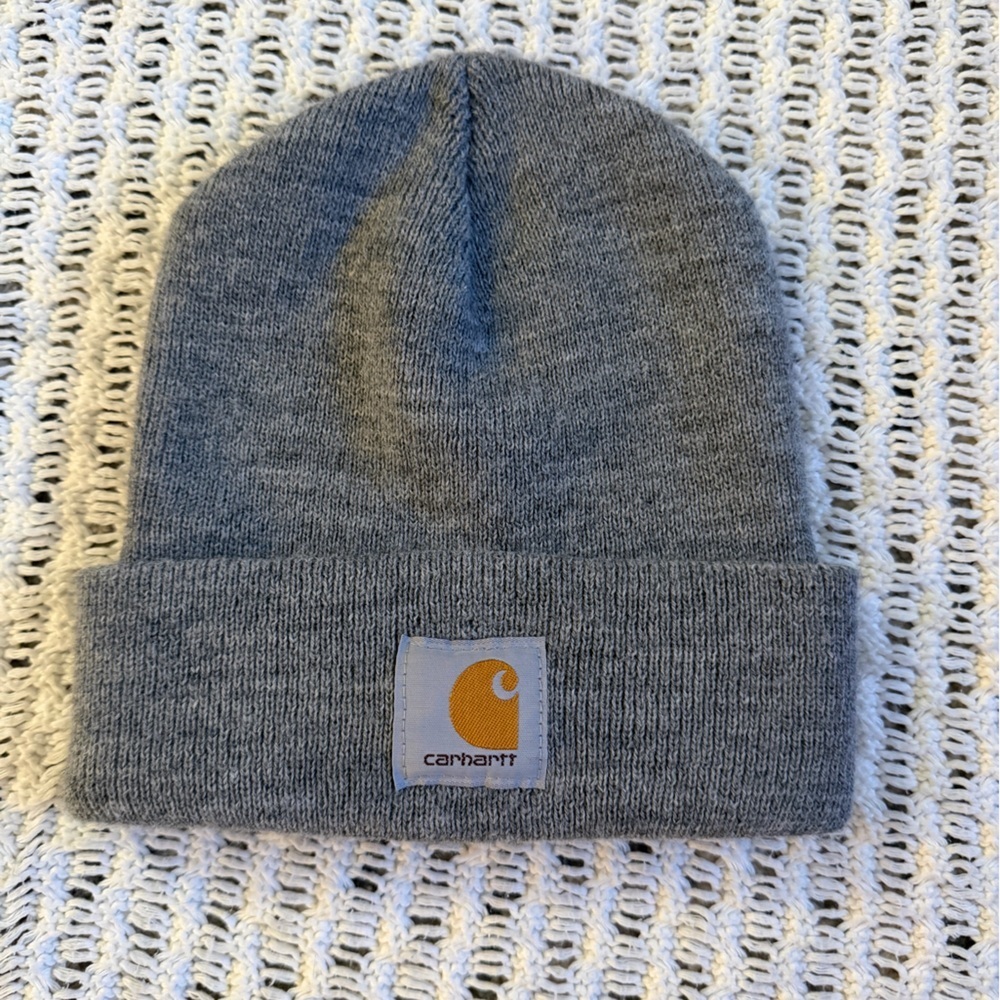 CARHARTT EUC Classic Heather Gray Cuffed Ribbed Adult Unisex Logo Beanie